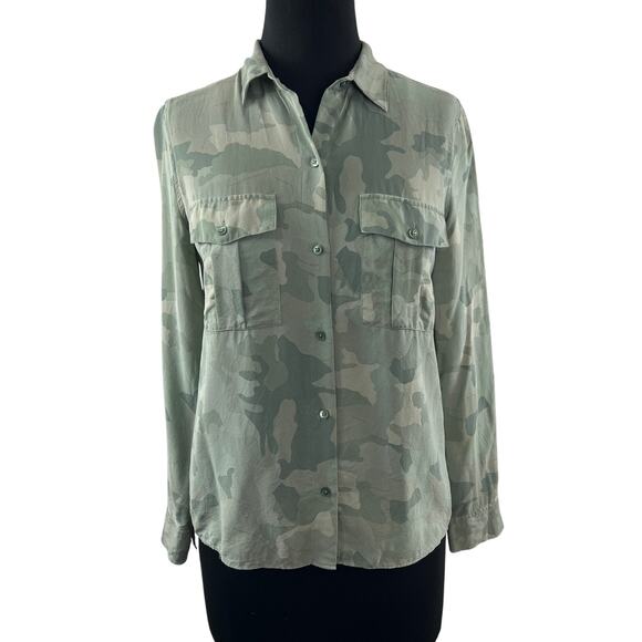 RAILS Rhett Green Top Silk Sage Camo Collared Casual Button-Up Size X-Small XS - Picture 1 of 8
